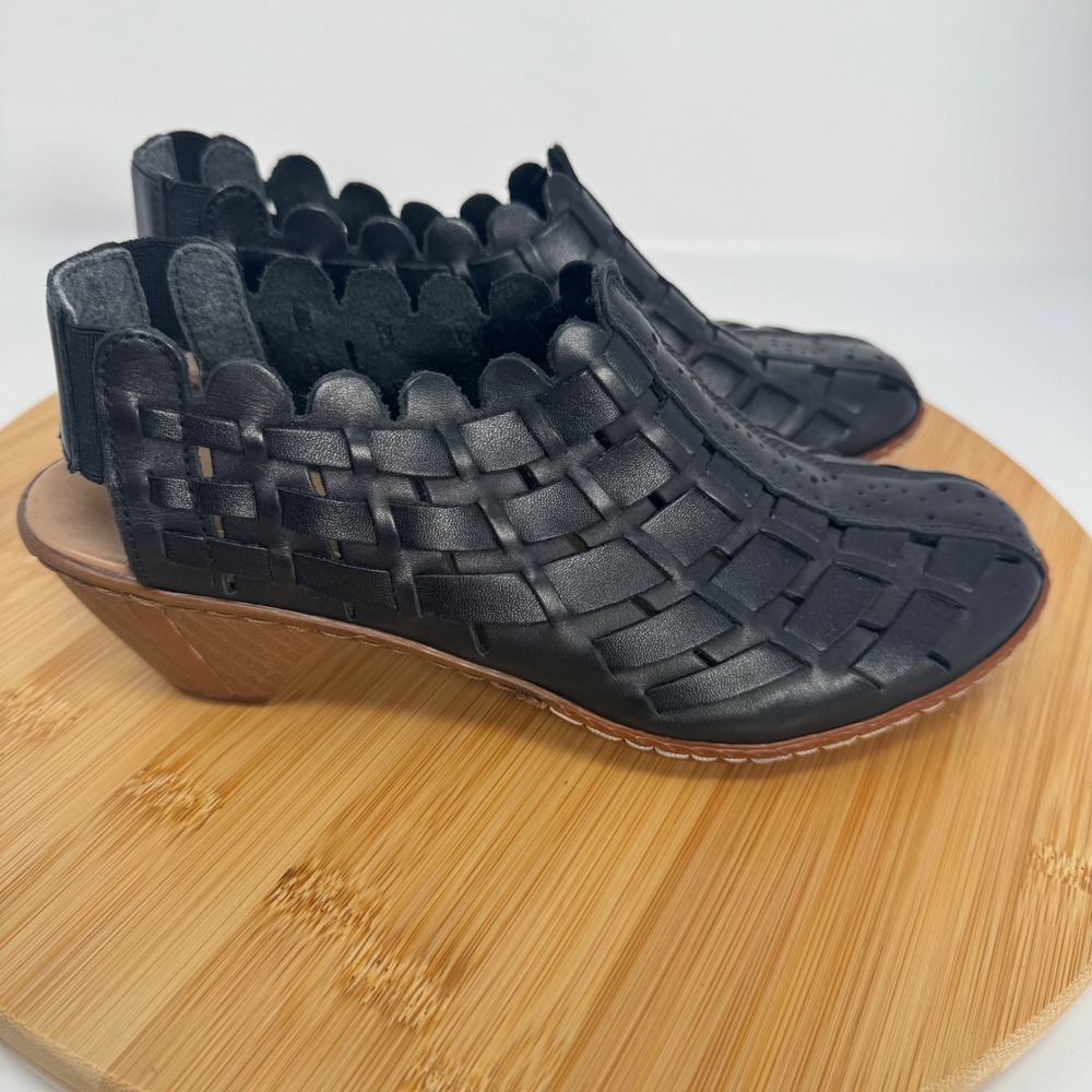 Rieker Antistress Black Woven Leather Slingback Block Heel Sandals EU 36 - Picture 4 of 11